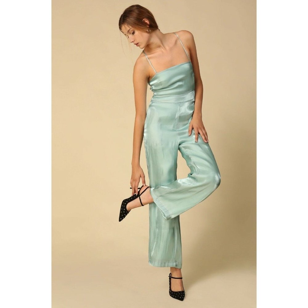 Line & Dot Peyton Tie Back Jumpsuit Mint Green S - Picture 3 of 11